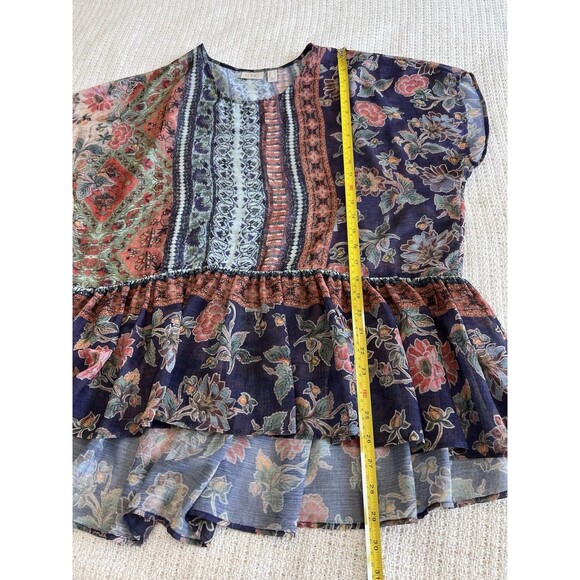 LOGO by Lori Goldstein Women's Sheer Cover Up Top Ruffle Loose Sz Medium Resort - Picture 6 of 7